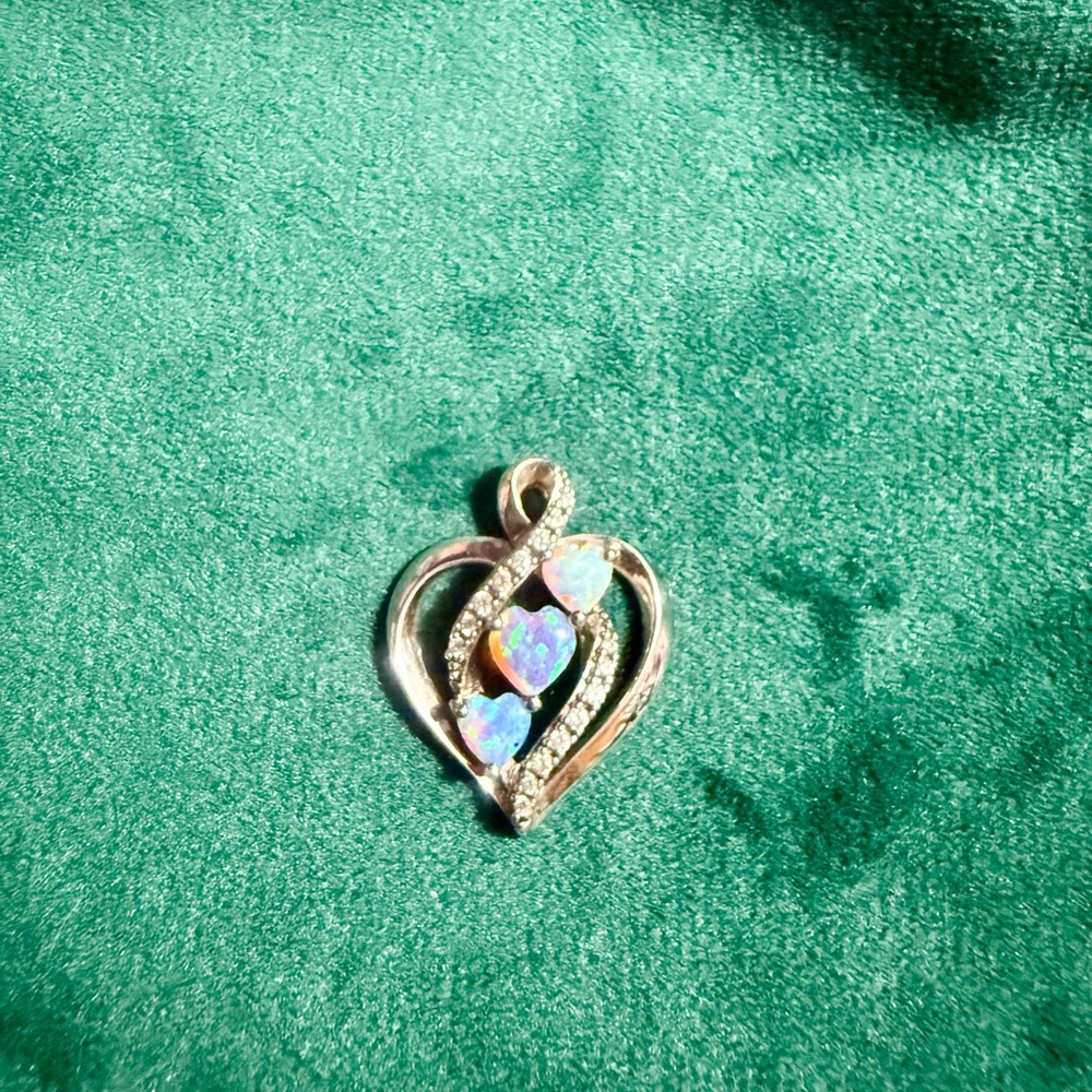 Elegant Silver Heart Pendant with Opal Accents